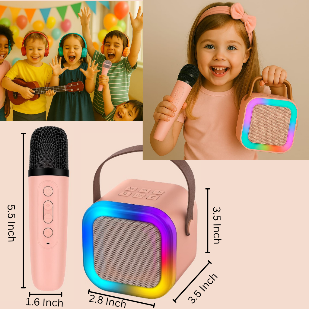 Karaoke Mic with Speaker,Wireless Mini Portable Bluetooth Speaker with Microphone, LED Lights,5-Voice Changer - Image 2