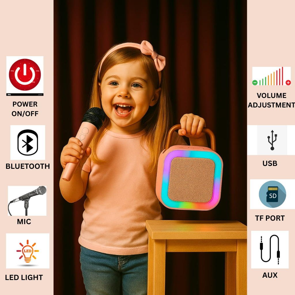 Karaoke Mic with Speaker,Wireless Mini Portable Bluetooth Speaker with Microphone, LED Lights,5-Voice Changer - Image 4