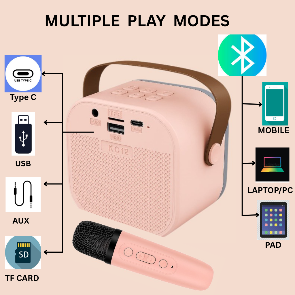 Karaoke Mic with Speaker,Wireless Mini Portable Bluetooth Speaker with Microphone, LED Lights,5-Voice Changer - Image 6
